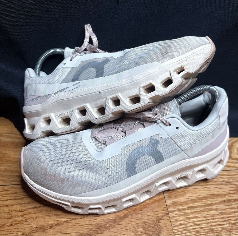 On Cloudmonster Shoes Women Size 10.5 Moon Fawn Beige Pink Running Sneakers Shoe